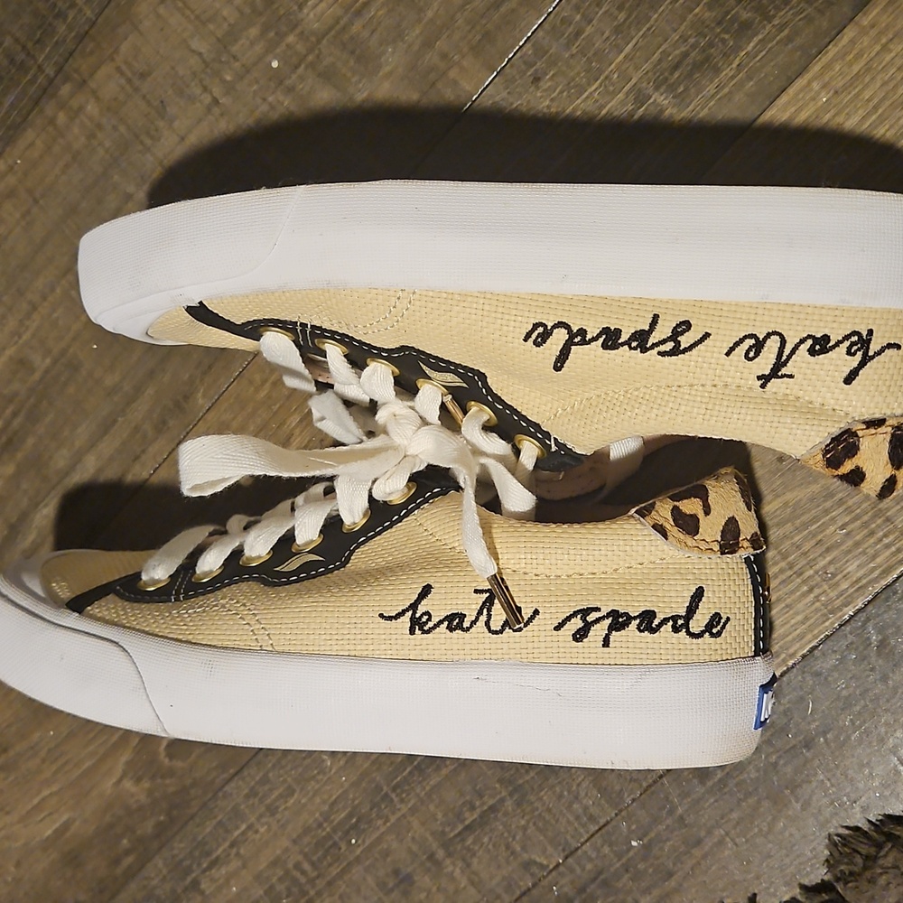 kate spade Cream Canvas Sneakers with Leopard Trim and Black Accents - Picture 7 of 10